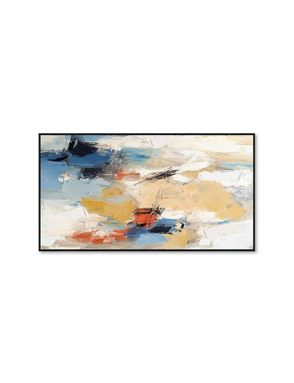 Tableau abstrait bleu ocre rouge – toile 70x140 encadrée