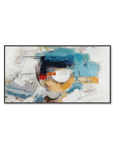 Tableau abstrait turquoise ocre rouge – toile 70x140 encadrée