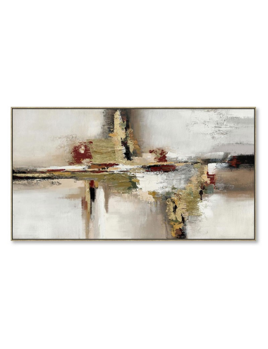 Tableau abstrait doré – toile 70x140 encadrée tons chauds