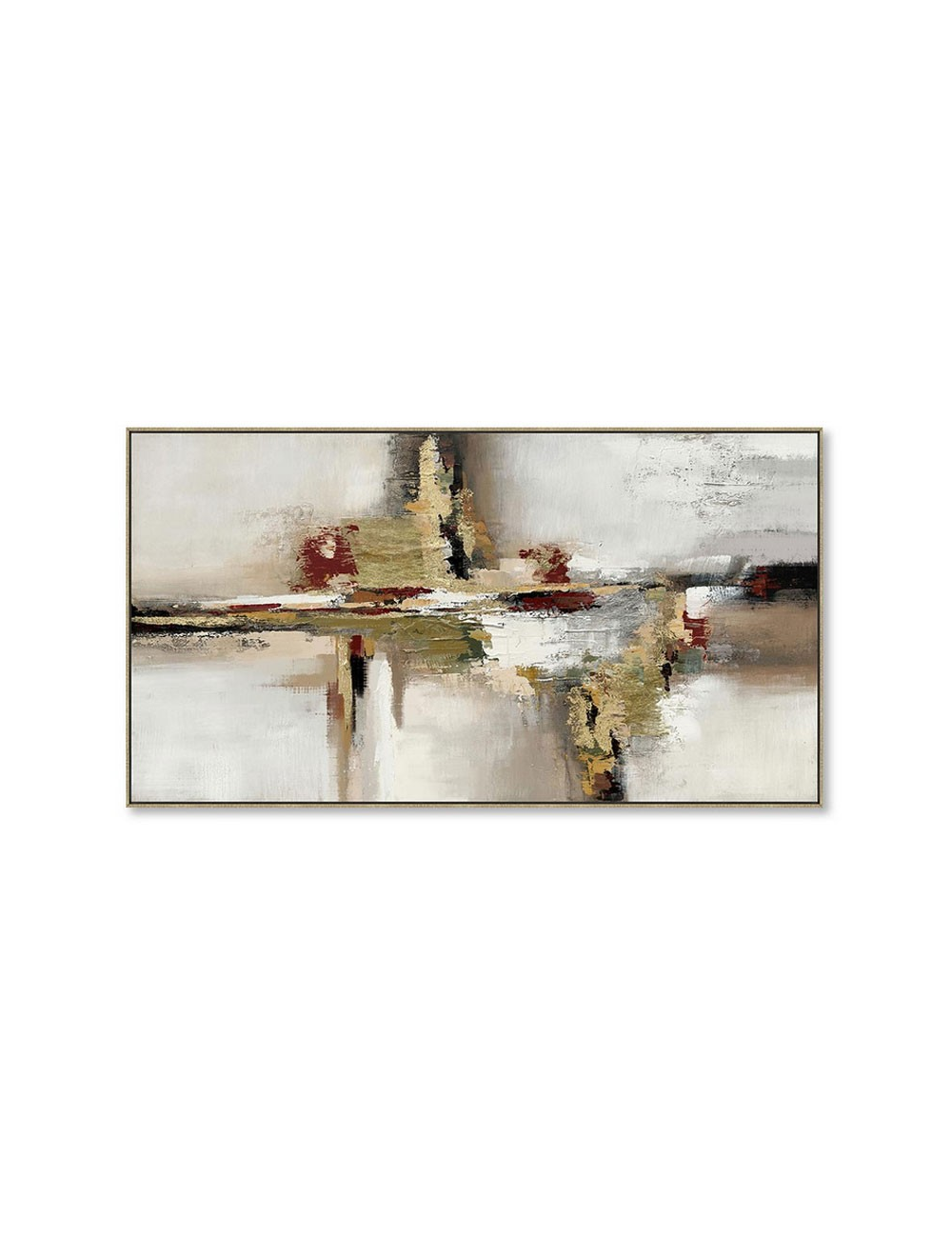Tableau abstrait doré – toile 70x140 encadrée tons chauds