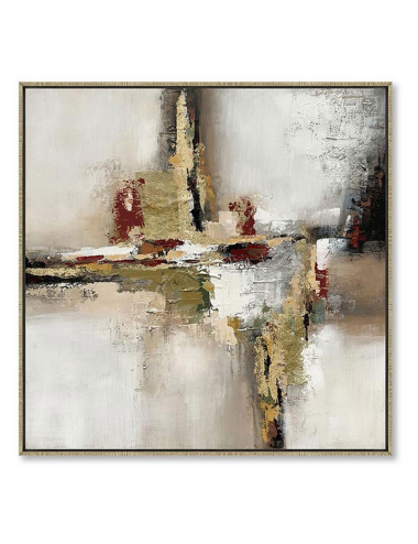 Tableau abstrait doré – toile 60x60 encadrée tons chauds
