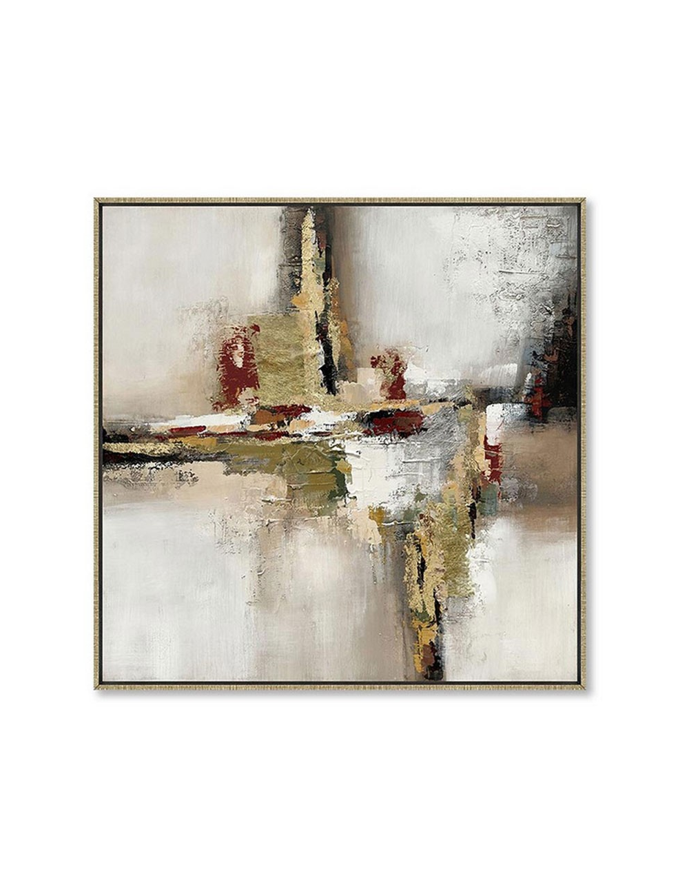 Tableau abstrait doré – toile 60x60 encadrée tons chauds