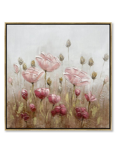 Tableau fleurs roses en relief 60x60 – toile florale élégante