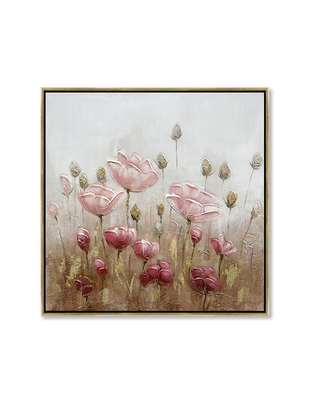 Tableau fleurs roses en relief 60x60 – toile florale élégante