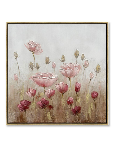 Tableau fleurs roses 60x60 – toile encadrée carrée