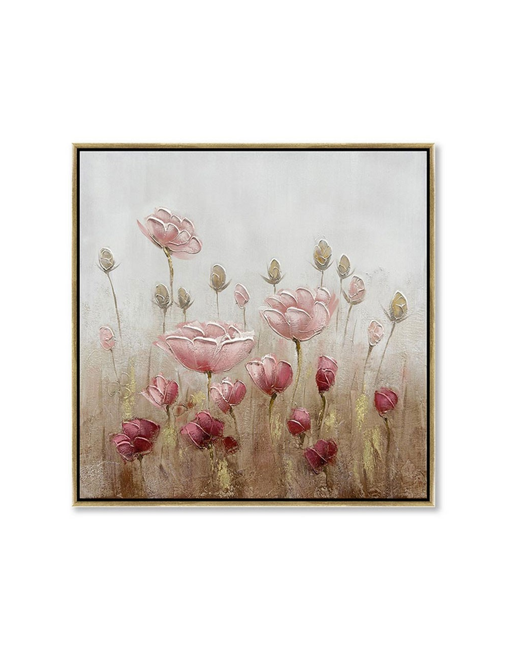 Tableau fleurs roses 60x60 – toile encadrée carrée