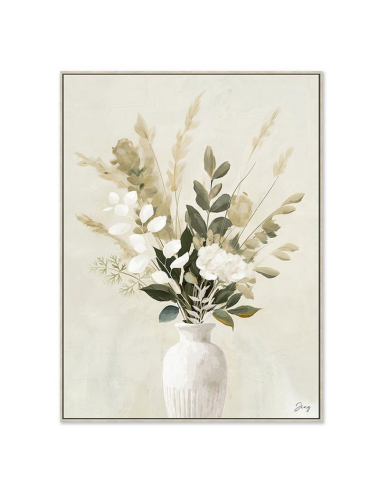 Tableau feuillages blancs et verts doux-60x80