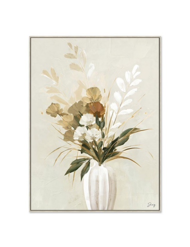 Tableau fleurs beiges 60x80 – toile bouquet végétal doux