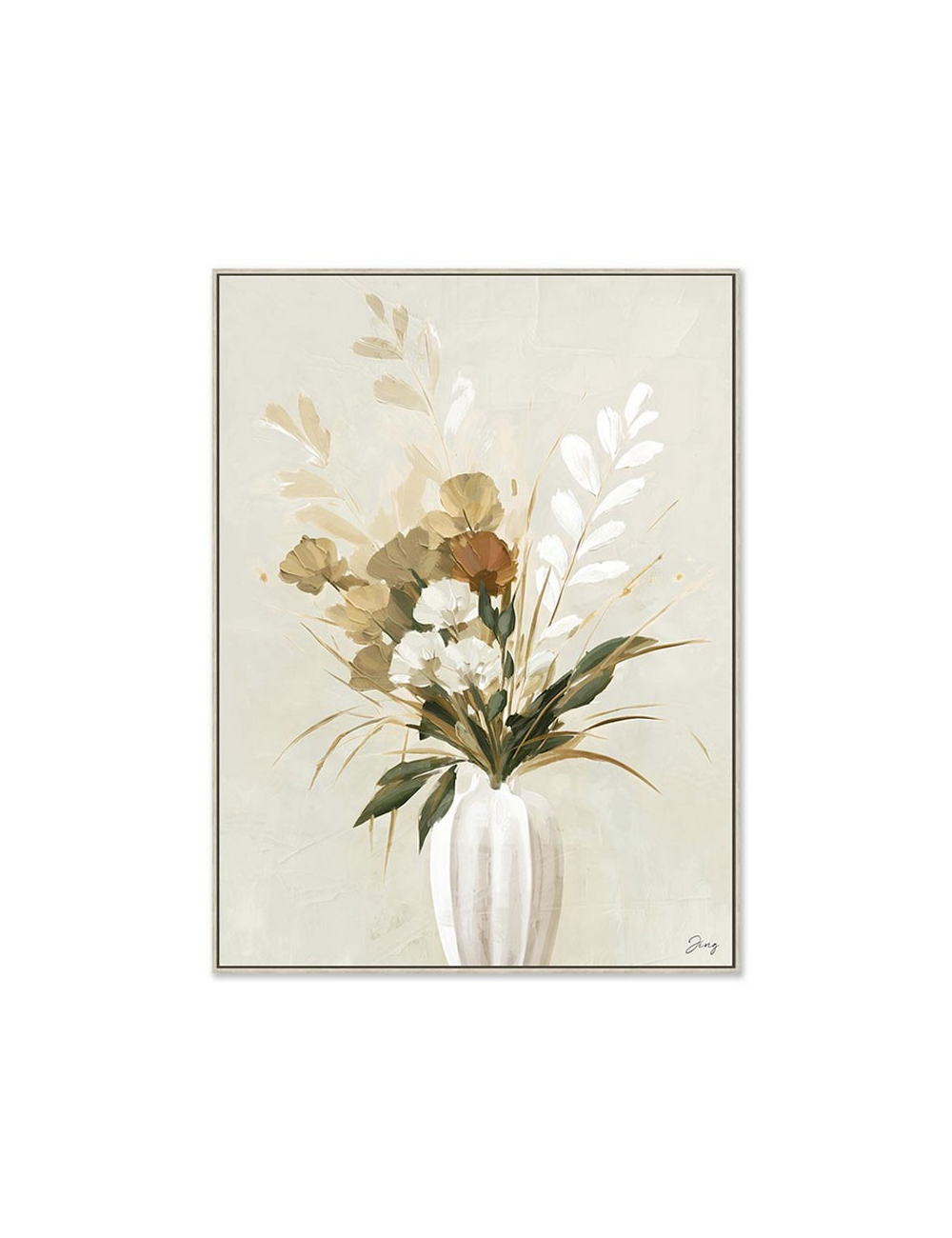 Tableau fleurs beiges 60x80 – toile bouquet végétal doux