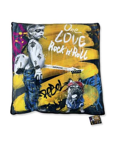 Tableau contemporain sur coussin "Le petit rockeur",Romaric