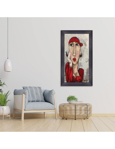 Mercedes – Portrait expressif en rouge par Martine Gonnin-50x100