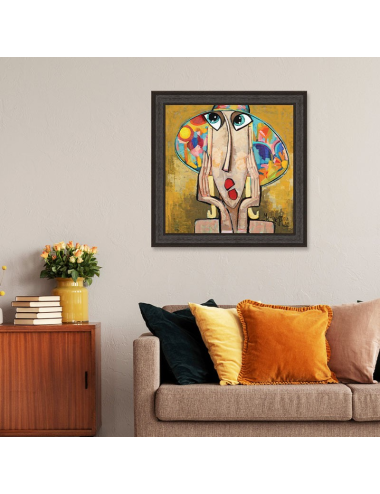 La fille au chapeau fleuri – Tableau carré signé Martine Gonnin