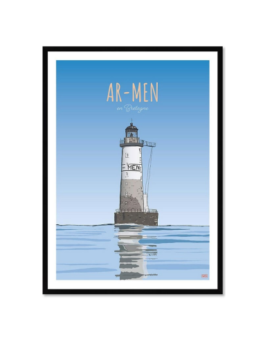 Affiche encadrée rétro Phare d’Ar-Men – Bretagne