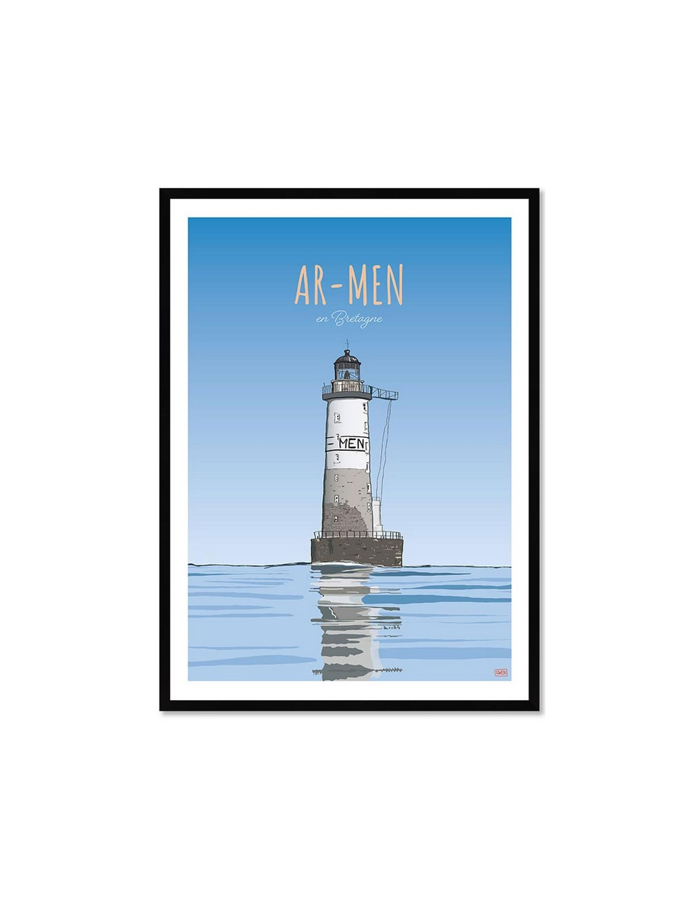 Affiche encadrée rétro Phare d’Ar-Men – Bretagne