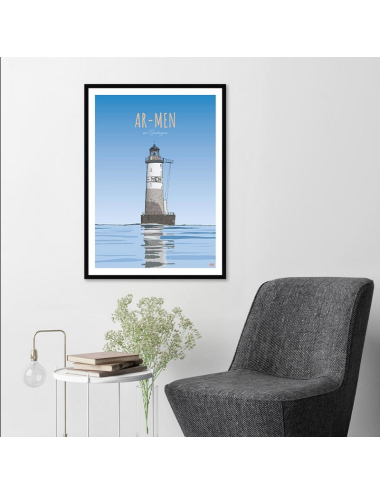 Affiche encadrée rétro Phare d’Ar-Men – Bretagne