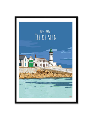 Affiche encadrée rétro Île de Sein – Phare Men-Brial