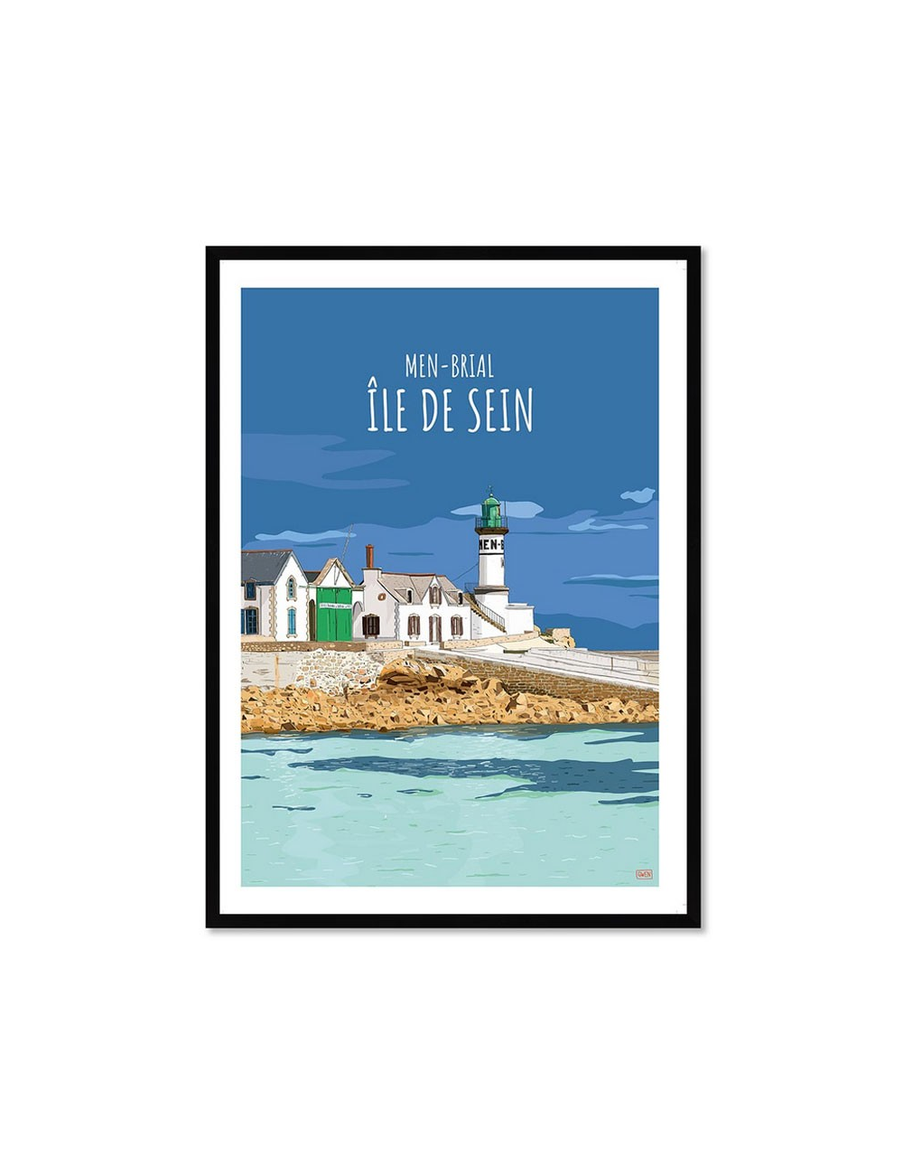 Affiche encadrée rétro Île de Sein – Phare Men-Brial