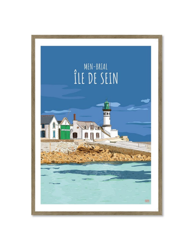 Affiche encadrée rétro Île de Sein – Phare Men-Brial