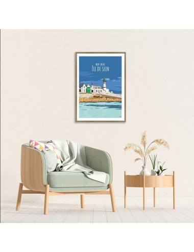Affiche encadrée rétro Île de Sein – Phare Men-Brial