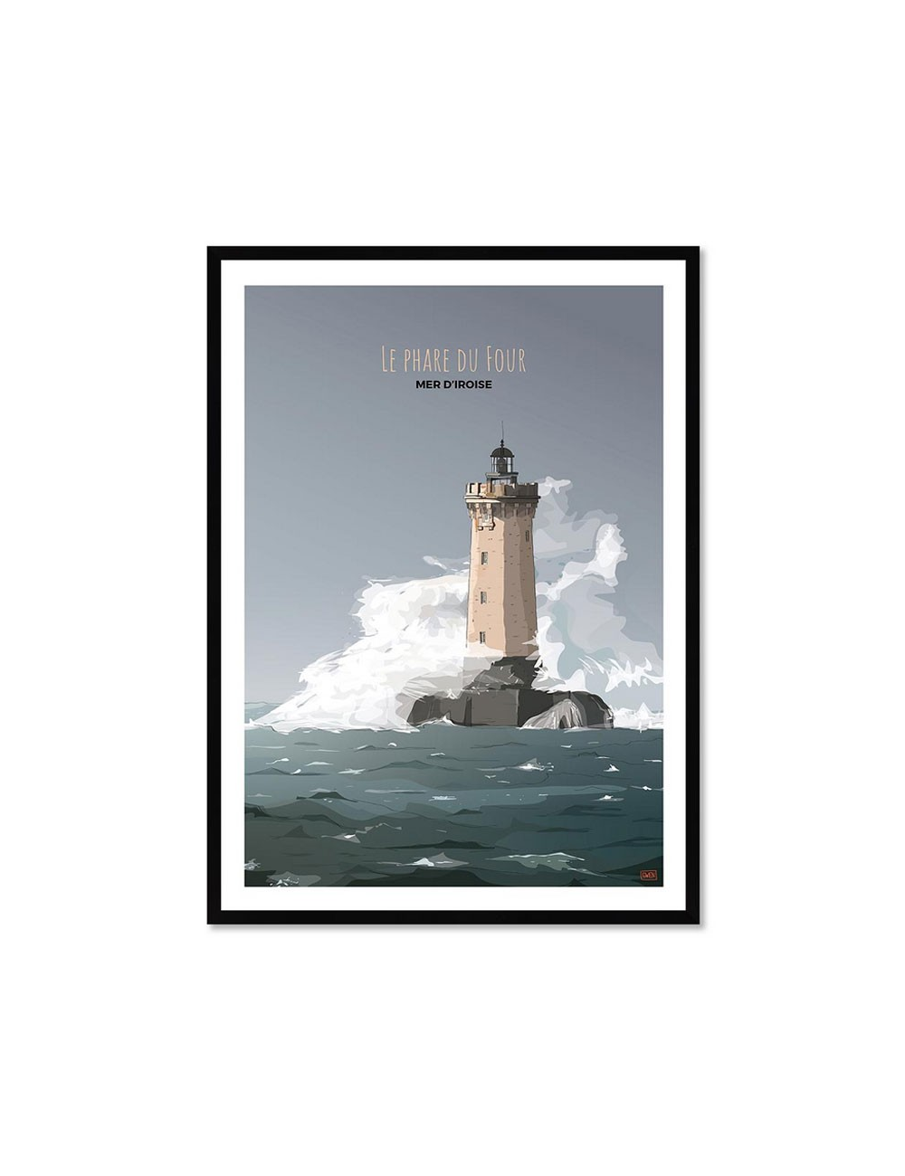 Affiche encadrée rétro Phare du Four – Mer d’Iroise