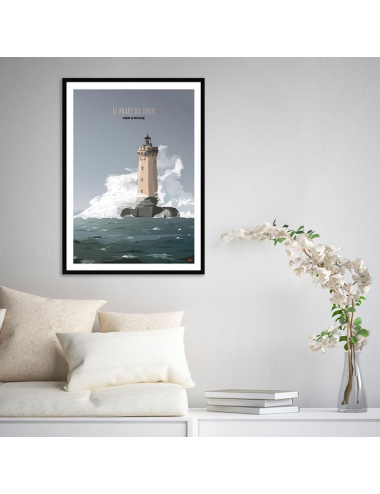 Affiche encadrée rétro Phare du Four – Mer d’Iroise