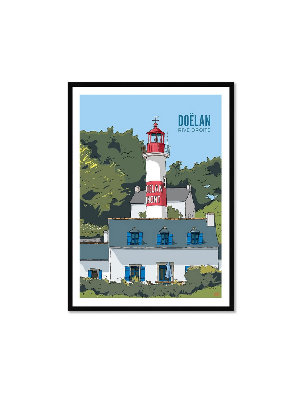 Affiche rétro Doëlan encadrée – Phare rive droite