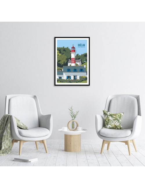 Affiche rétro Doëlan encadrée – Phare rive droite