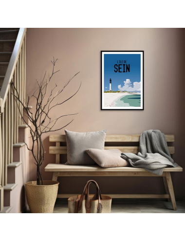 Affiche rétro Île de Sein – Phare encadrée