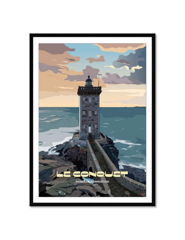 Affiche rétro Le Conquet – Phare de Kermorvan encadrée