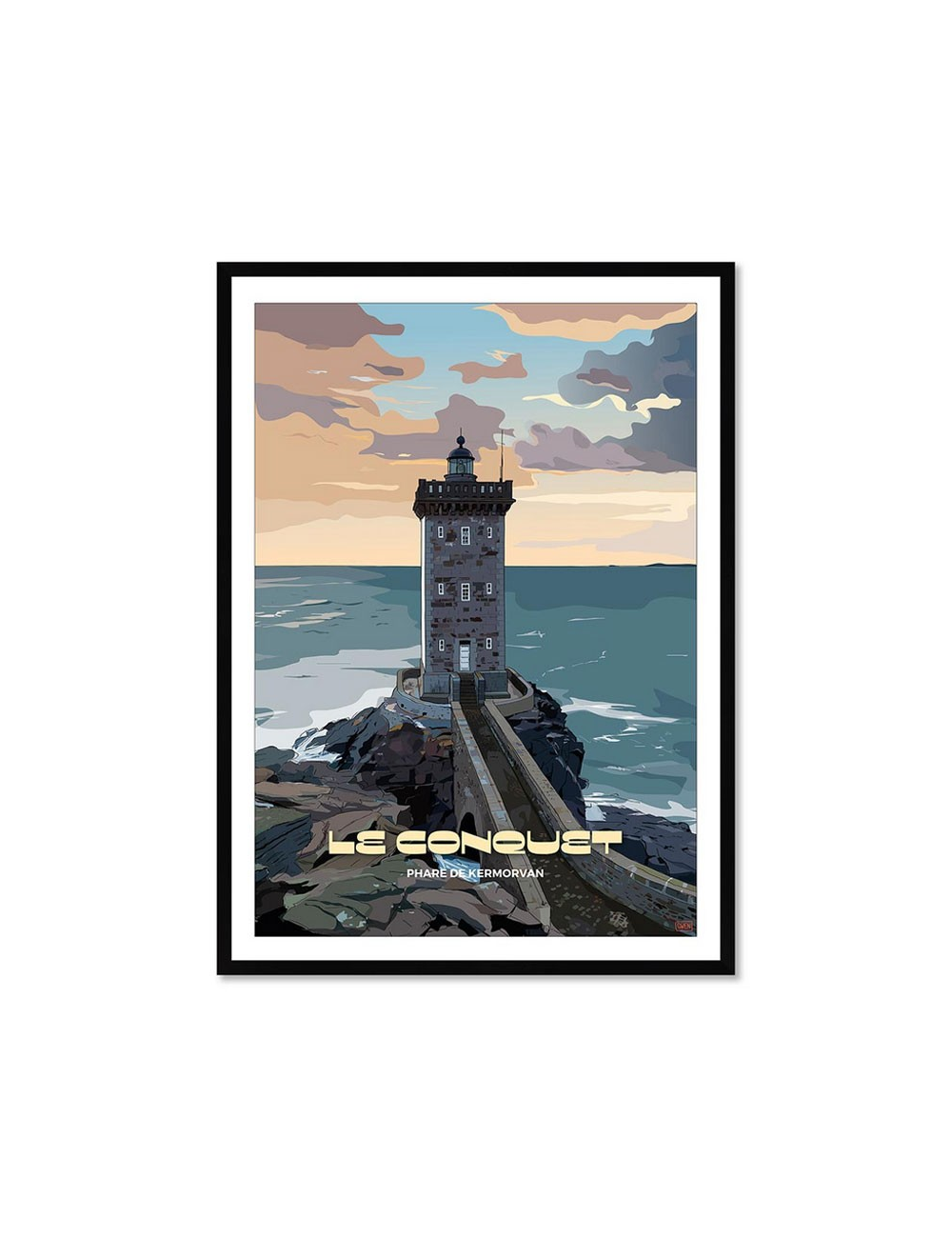 Affiche rétro Le Conquet – Phare de Kermorvan encadrée
