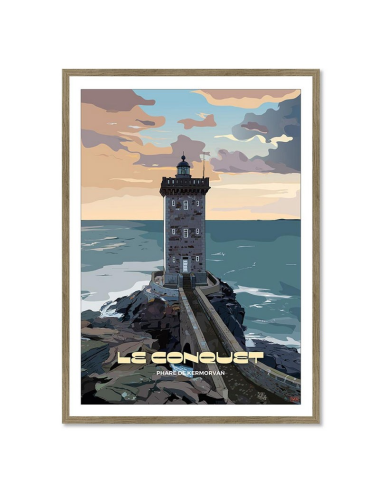 Affiche rétro Le Conquet – Phare de Kermorvan encadrée