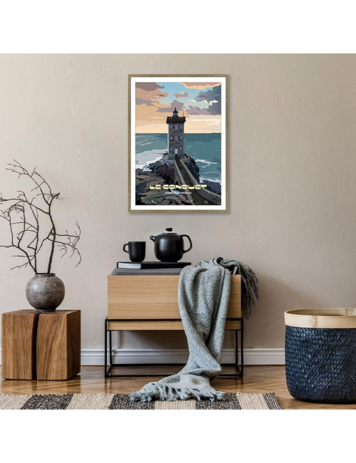 Affiche rétro Le Conquet – Phare de Kermorvan encadrée