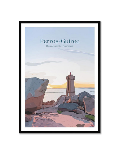 Affiche rétro Perros-Guirec – Phare de Mean Ruz encadrée