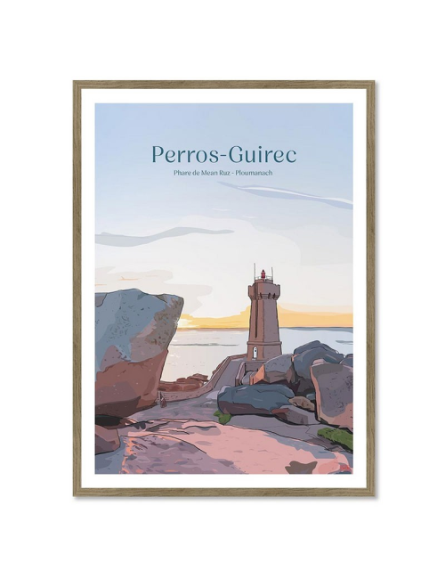Affiche rétro Perros-Guirec – Phare de Mean Ruz encadrée