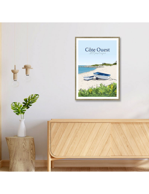Affiche rétro Côte Ouest Atlantique encadrée