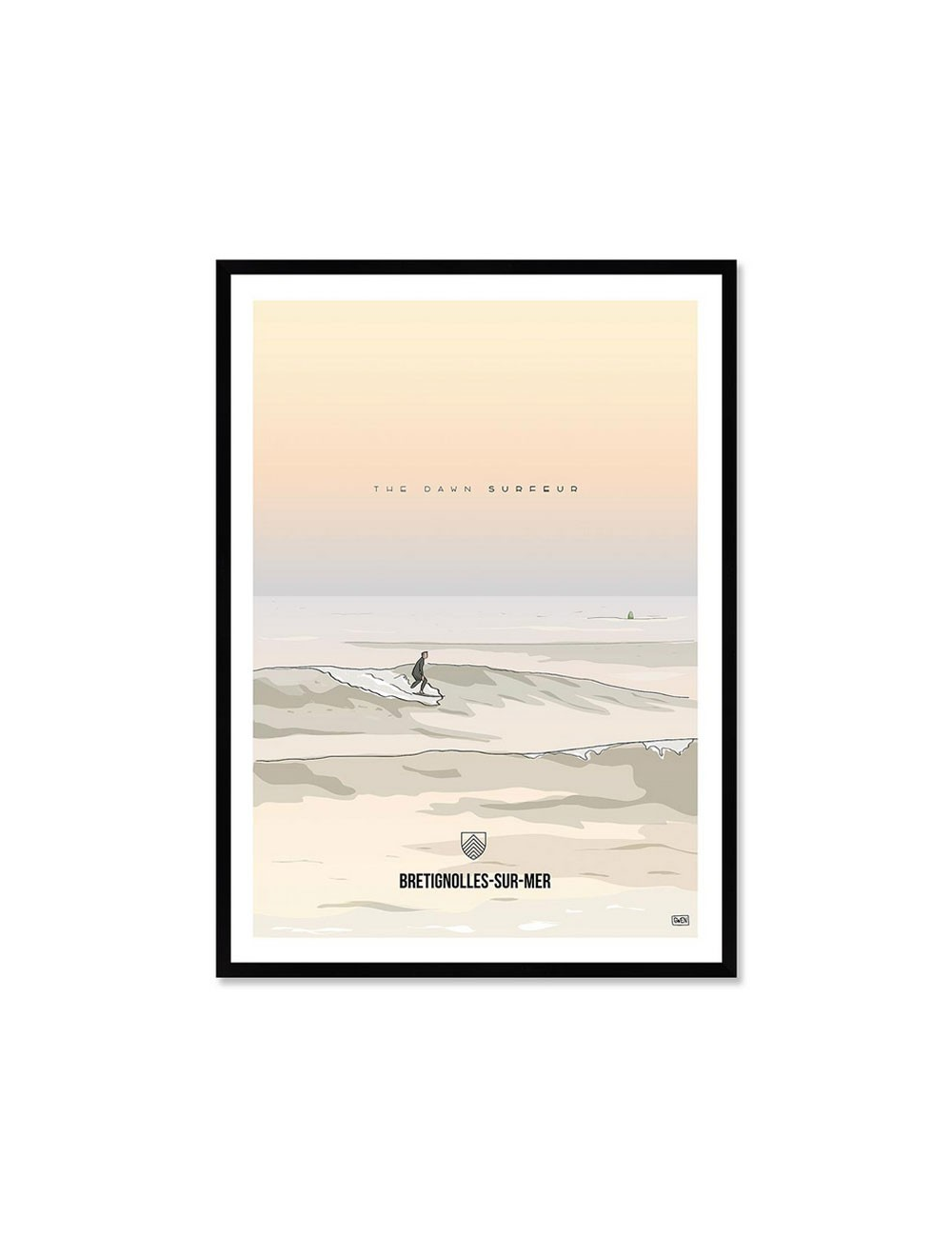Affiche rétro Bretignolles-sur-Mer encadrée – Surfeur