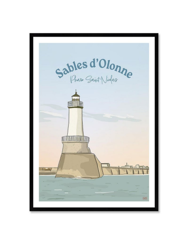 Affiche rétro Sables d’Olonne encadrée – Phare Saint-Nicolas