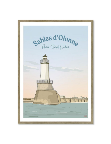 Affiche rétro Sables d’Olonne encadrée – Phare Saint-Nicolas