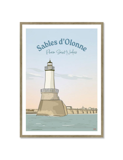 Affiche rétro Sables d’Olonne encadrée – Phare Saint-Nicolas