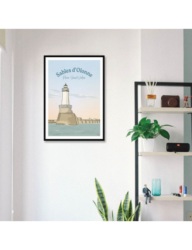 Affiche rétro Sables d’Olonne encadrée – Phare Saint-Nicolas