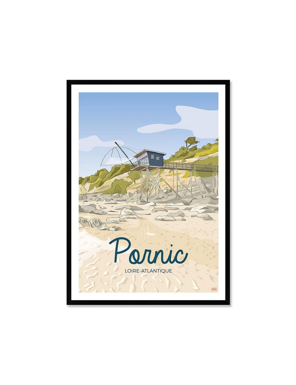 Affiche rétro Pornic encadrée – Carrelet sur la côte