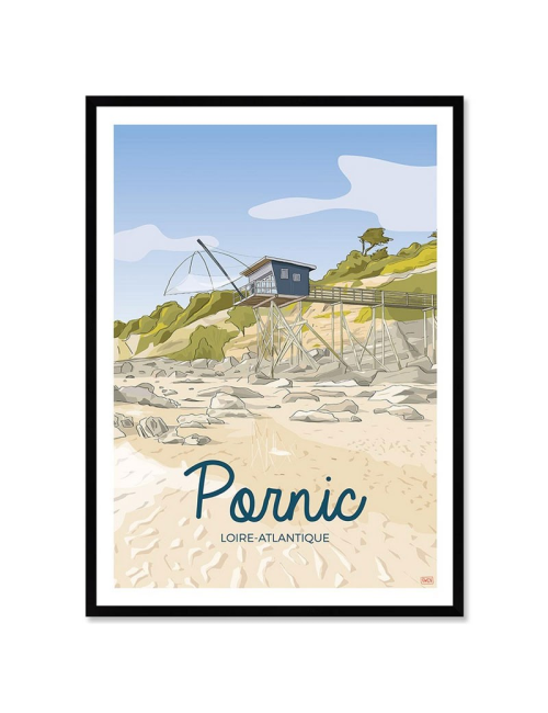 Affiche rétro Pornic encadrée – Carrelet sur la côte