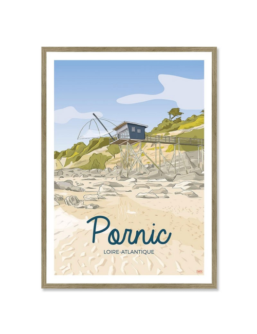 Affiche rétro Pornic encadrée – Carrelet sur la côte