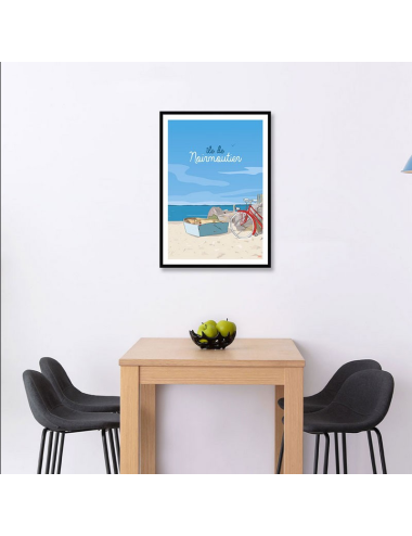 Affiche rétro Noirmoutier encadrée – Poster vintage plage et vélo
