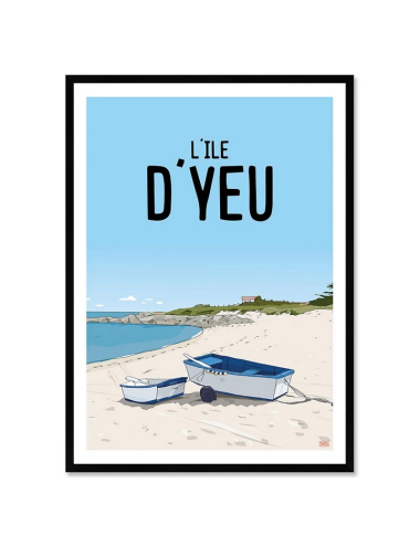 Affiche rétro Île d’Yeu encadrée – Poster vintage plage