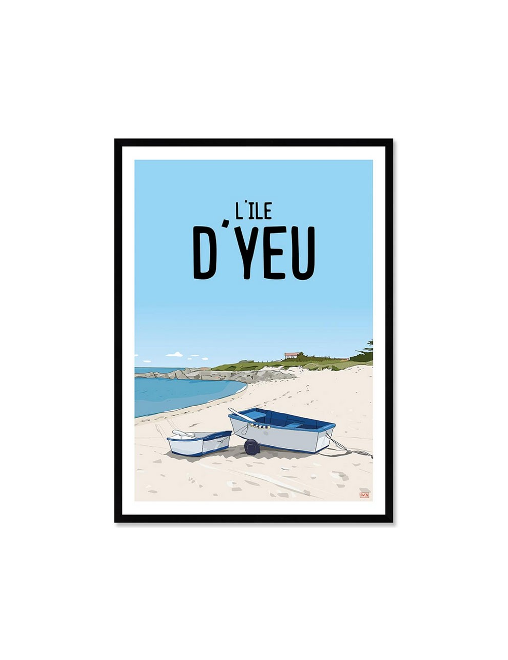 Affiche rétro Île d’Yeu encadrée – Plage et barques