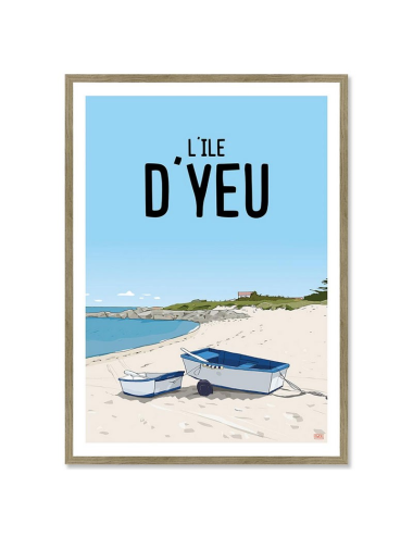 Affiche rétro Île d’Yeu encadrée – Poster vintage plage