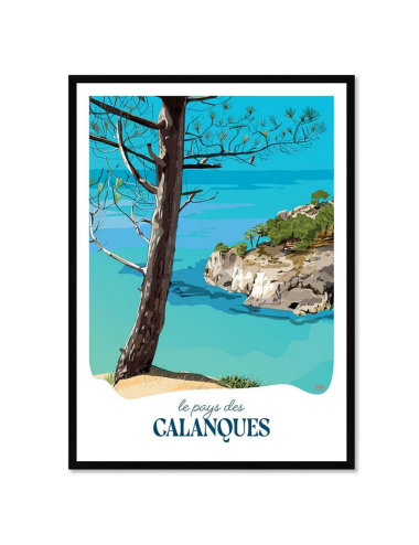 Affiche Calanques – paysage Méditerranée vintage encadrée