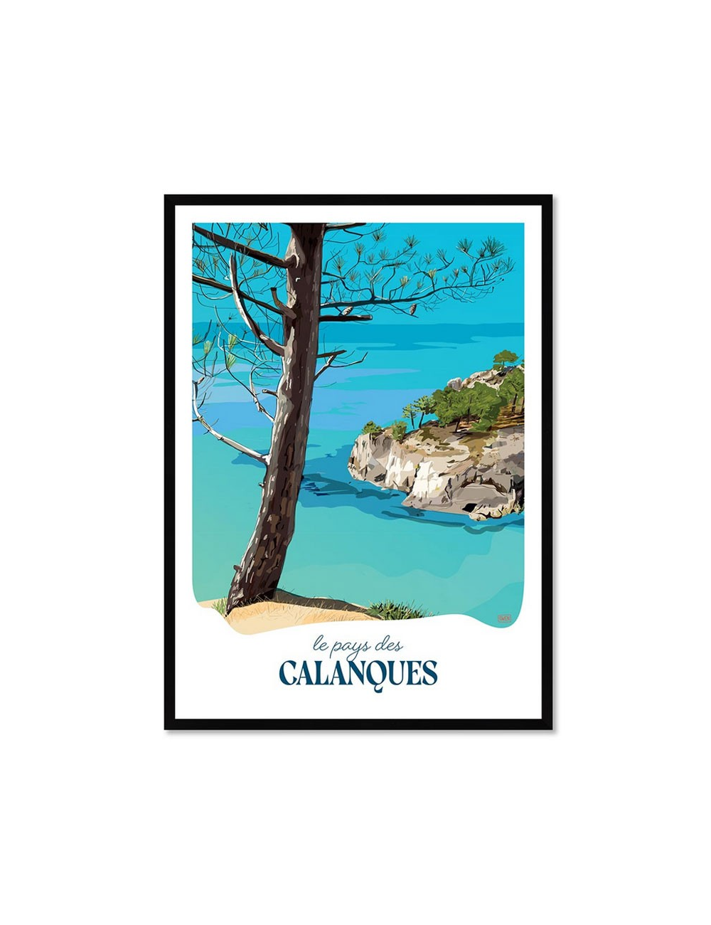 Affiche Calanques – paysage Méditerranée vintage encadrée