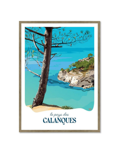 Affiche Calanques – paysage Méditerranée vintage encadrée